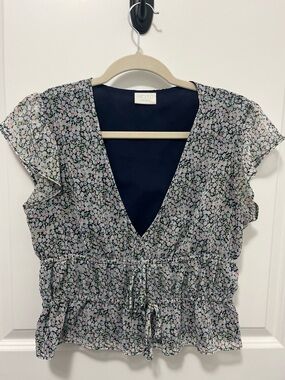 Abound Floral V-Neck Peplum Blouse